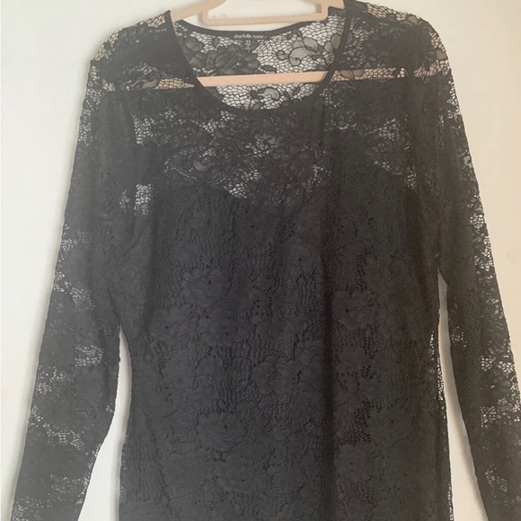 Charlotte Russe Black Lace Dress Long Sleeve Round Neck Stretch Party US2X UK 24 - Picture 4 of 13